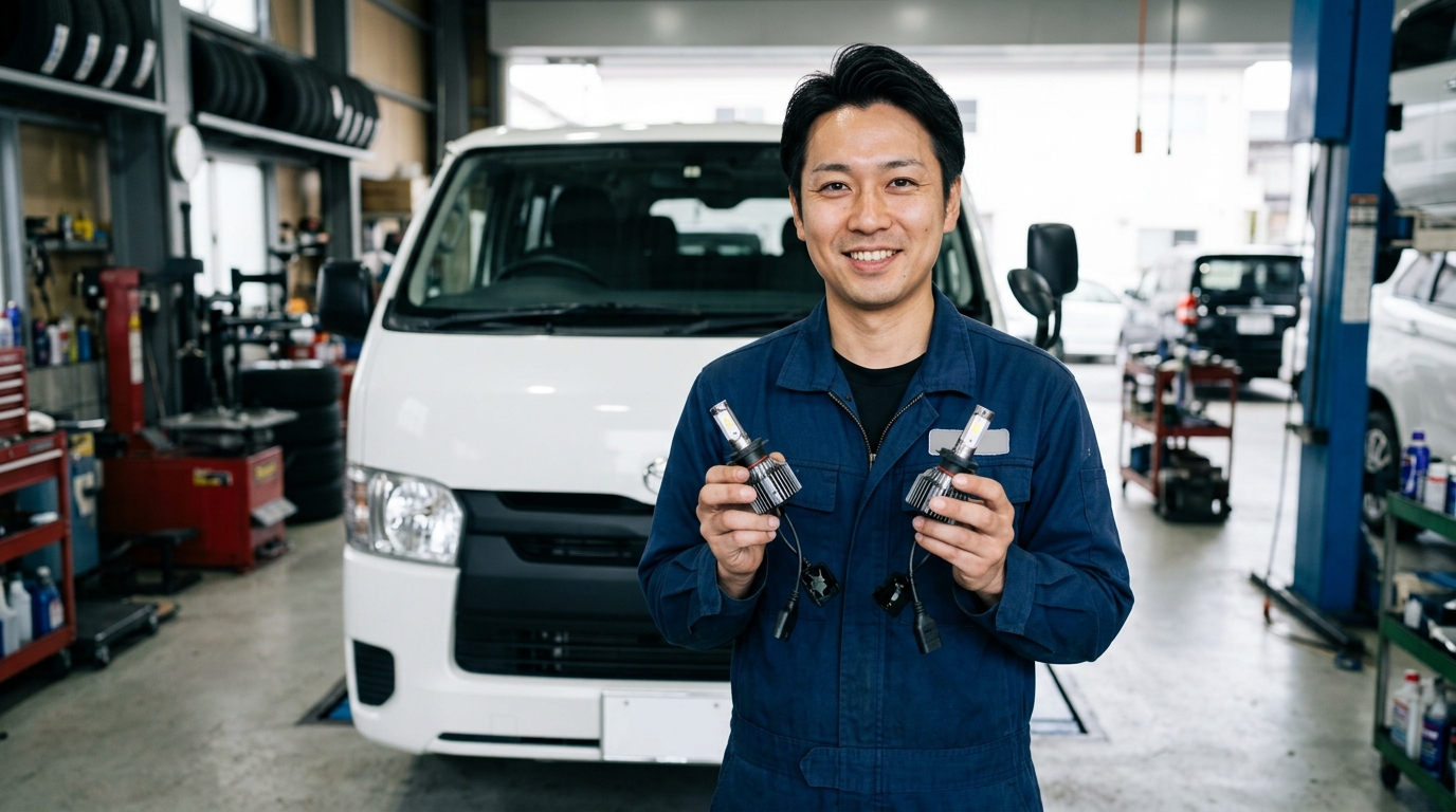 Comparison of Car Fog Lamp LED Bulbs and Headlight Illumination for Hiace