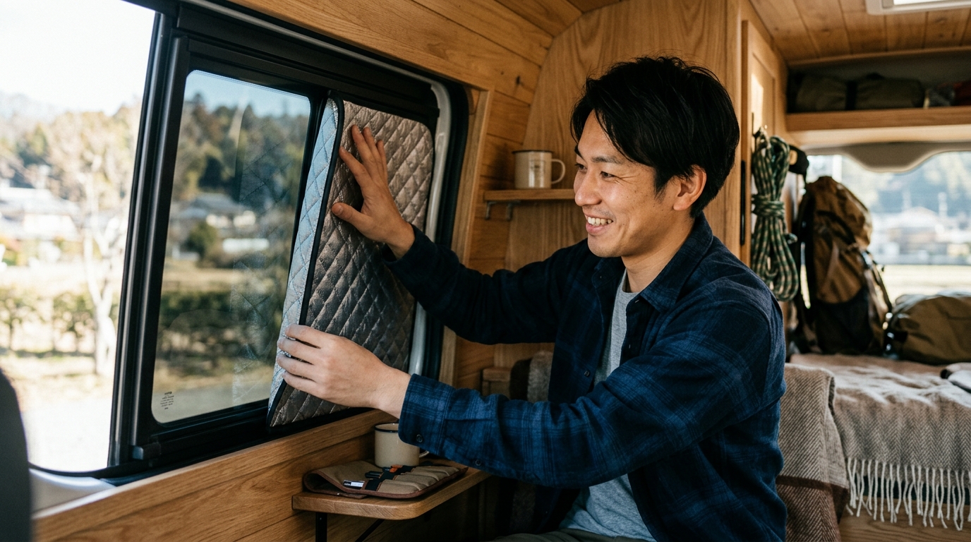 サンシェードと断熱フィルムで日差しを防ぐ
