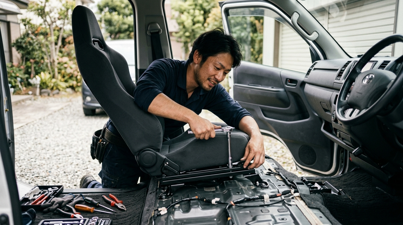 ハイエースの運転で疲れるシートをレカロや交換で対策する手順