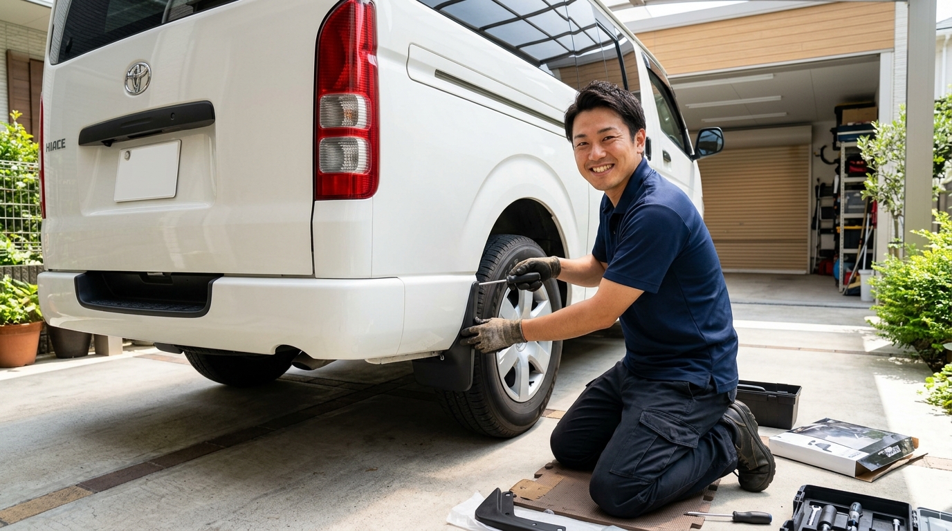 DIY Installation of Mudguards on Toyota Hiace Wheel Well with Screwdriver