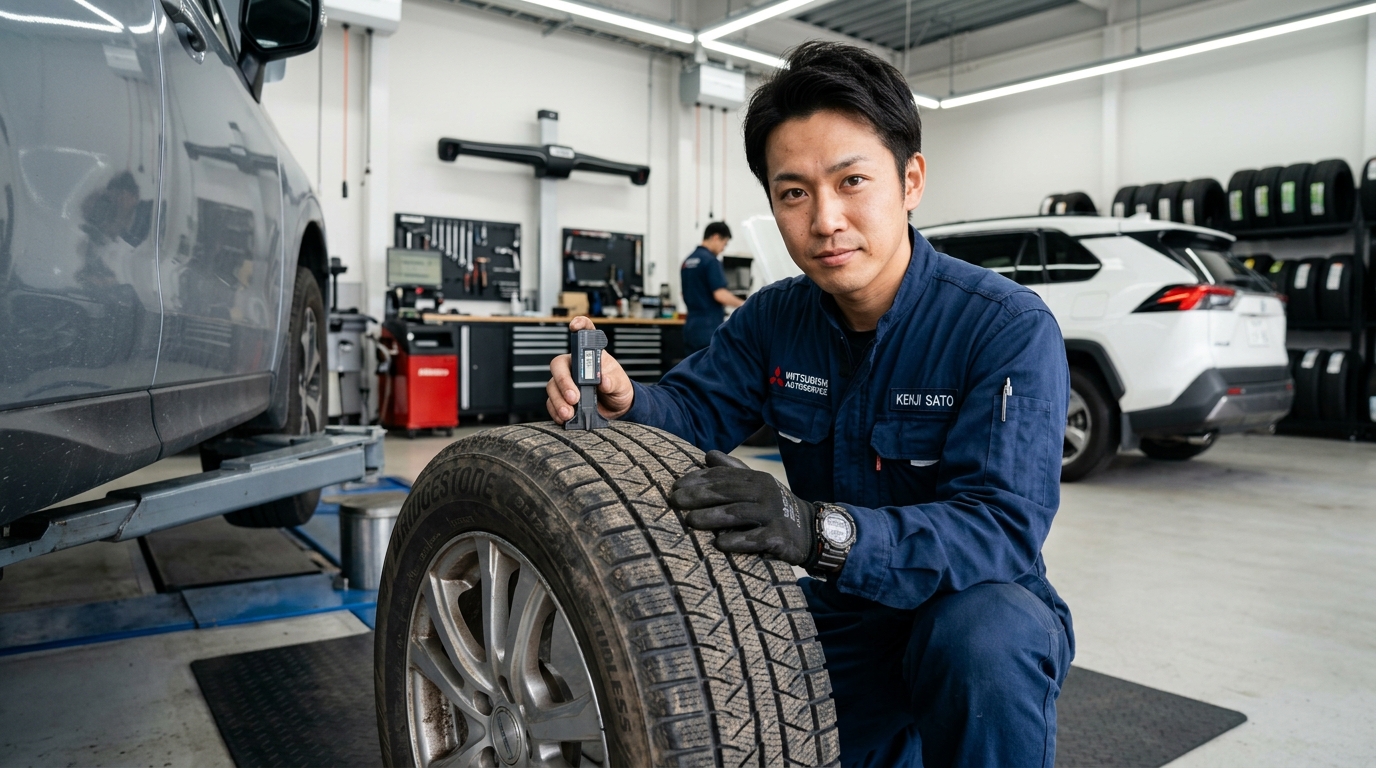 Professional Checking Hiace Studless Winter Tire Tread Depth and Hardness