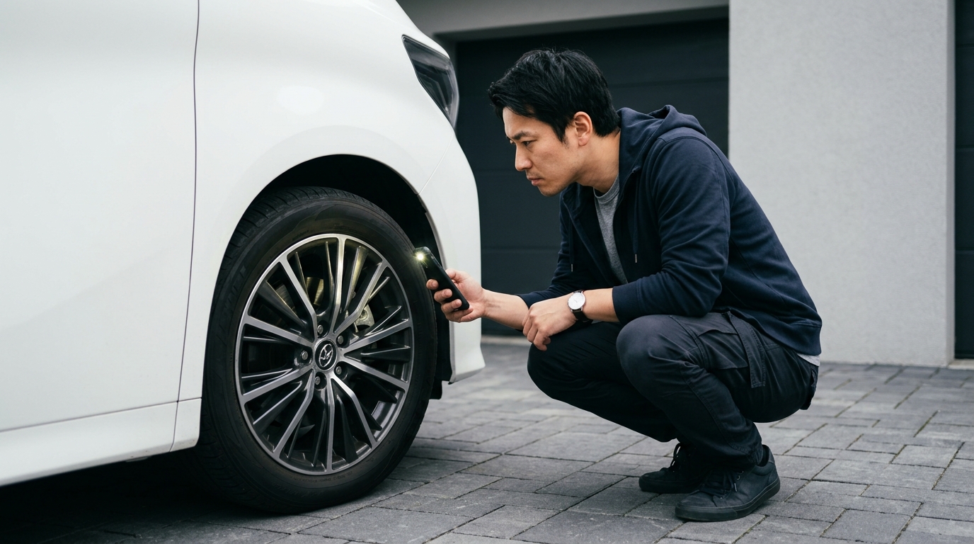 タイヤを外さずに確認できるブレーキパッド残量の見方 タイヤを外さずに確認できるブレーキパッド残量の見方