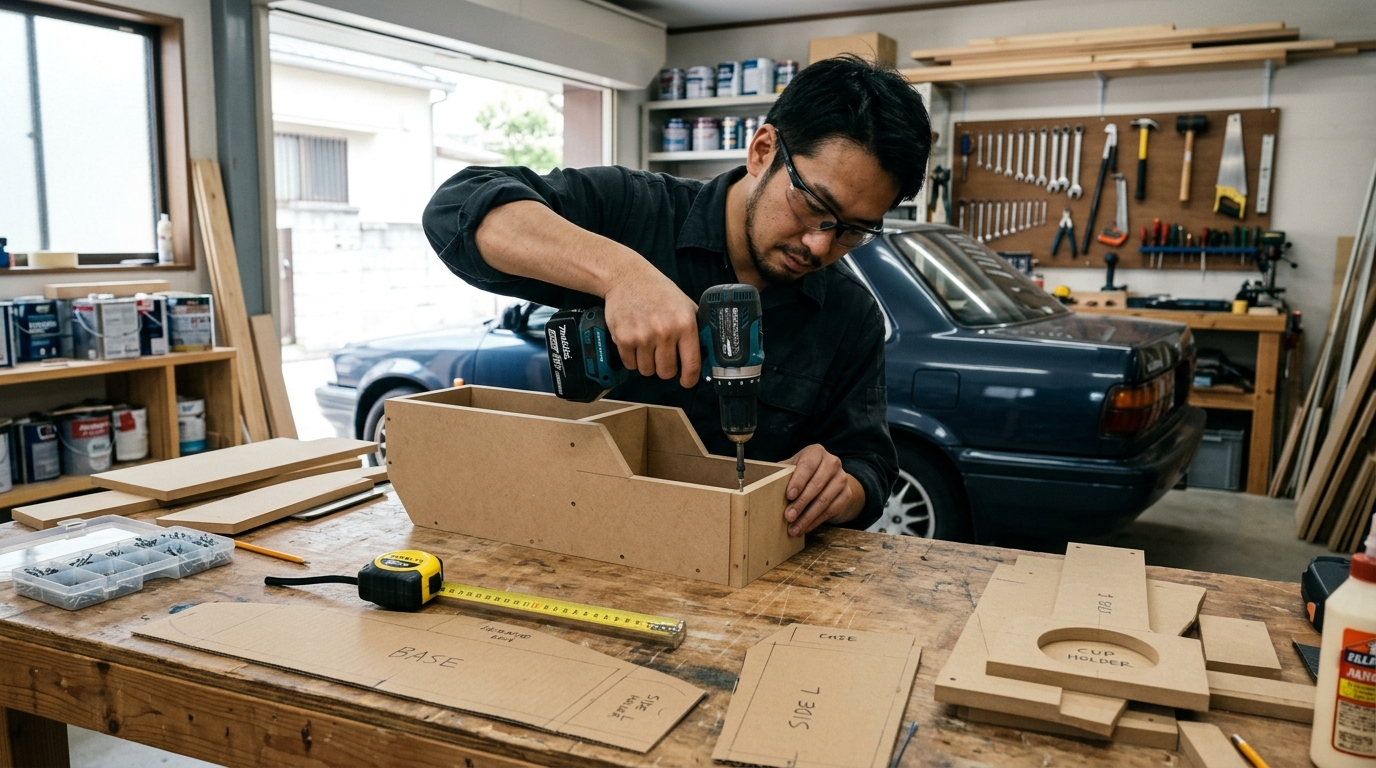 Toyota Hiace Center Console DIY Woodworking and Leather Wrapping