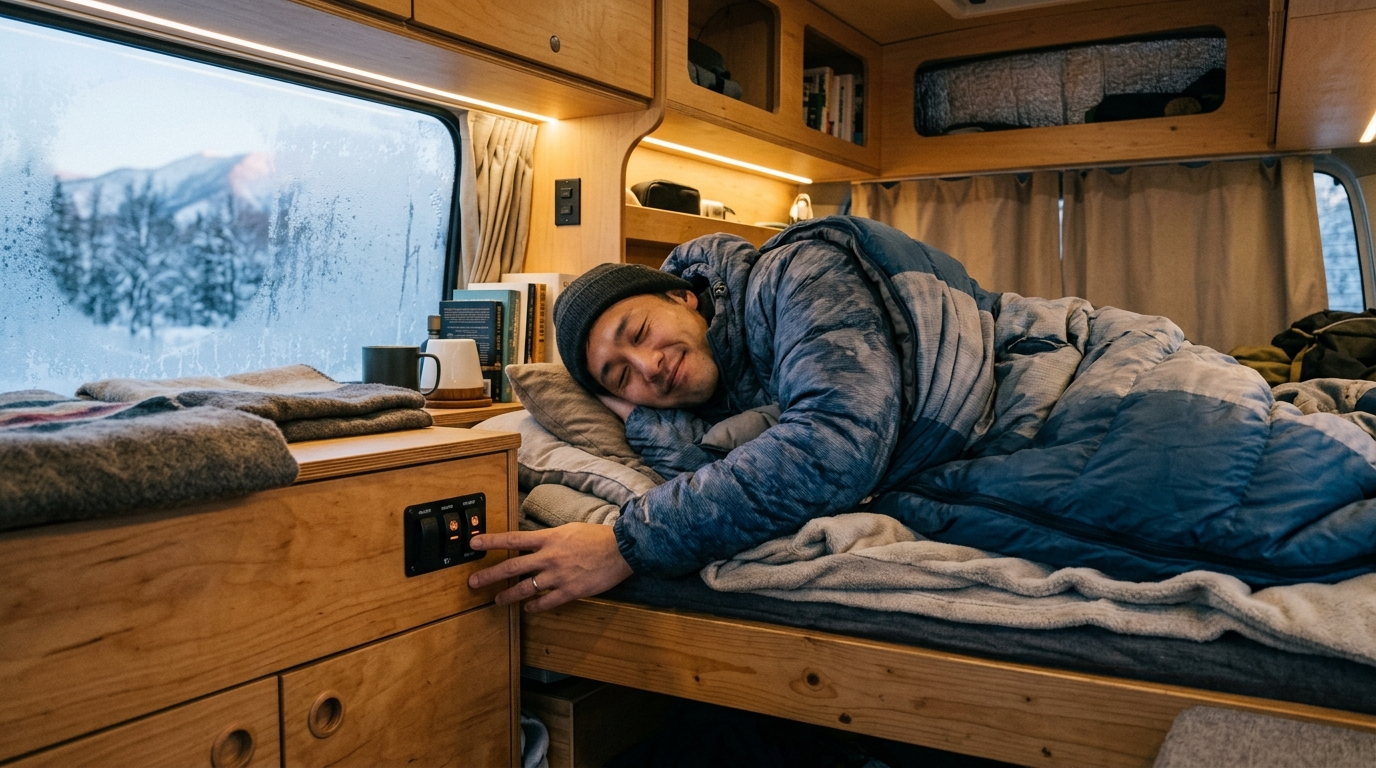 Hiace Van Life Rear Heater Control from Bed Space
