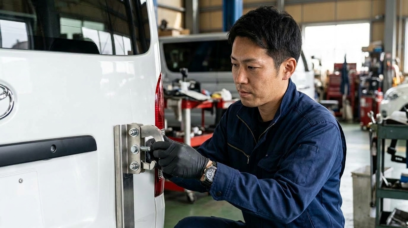 Clamp Mounting Mechanism Without Drilling for Toyota Hiace Rear Door