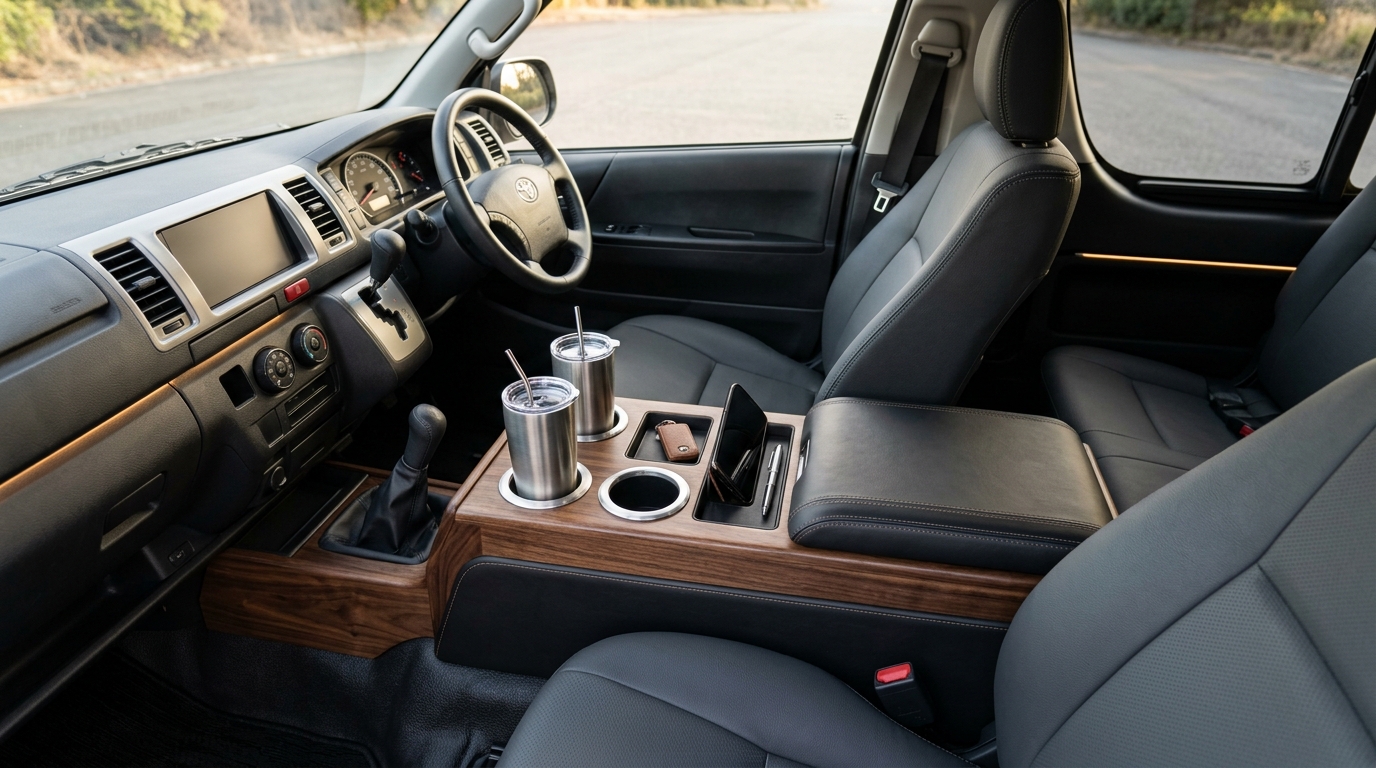 Comparison of Hiace Center Console and Dashboard Custom Drink Holders