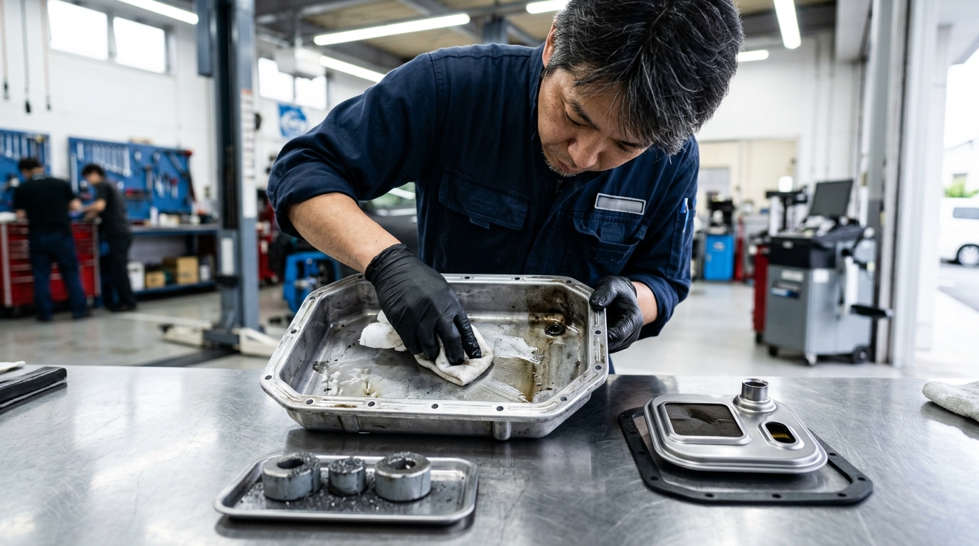 Toyota Alphard Transmission Oil Pan Cleaning and Strainer Replacement Toyota Alphard Transmission Oil Pan Cleaning and Strainer Replacement